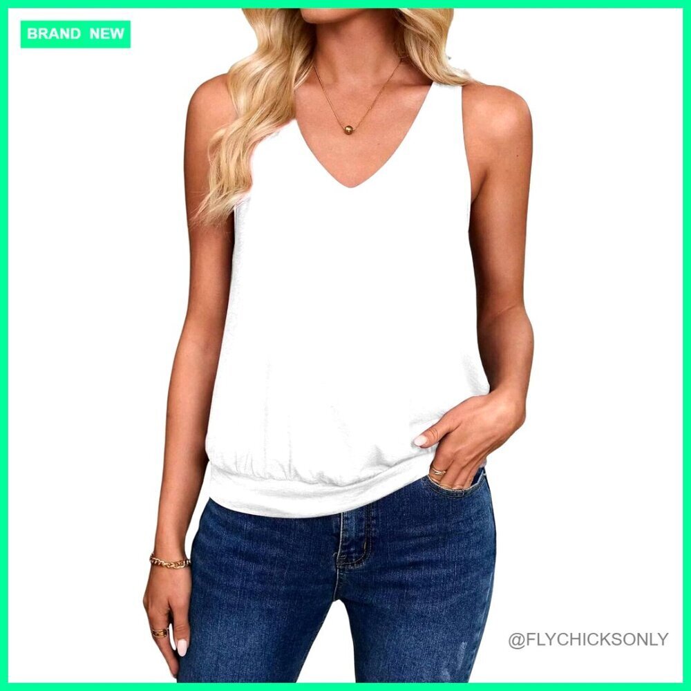 V-Neck Sleeveless Tank Top Loose Fit Summer Casual Tops
